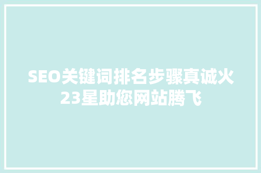 SEO关键词排名步骤真诚火23星助您网站腾飞