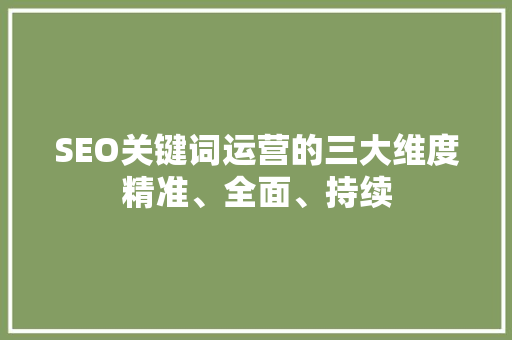 SEO关键词运营的三大维度精准、全面、持续