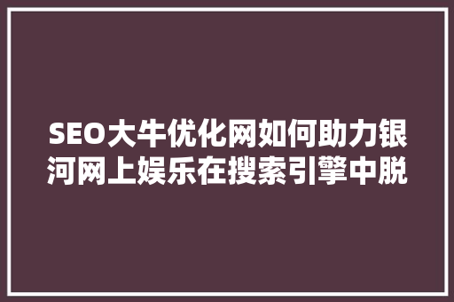 SEO大牛优化网如何助力银河网上娱乐在搜索引擎中脱颖而出