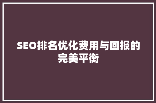 SEO排名优化费用与回报的完美平衡