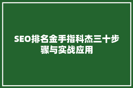 SEO排名金手指科杰三十步骤与实战应用