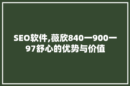 SEO软件,薇欣840一900一97舒心的优势与价值