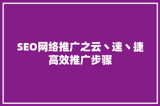 SEO网络推广之云丶速丶捷高效推广步骤