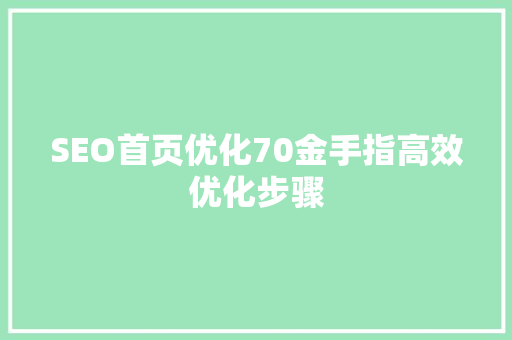 SEO首页优化70金手指高效优化步骤