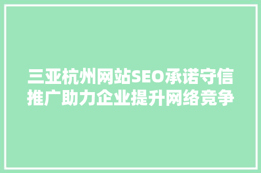 三亚杭州网站SEO承诺守信推广助力企业提升网络竞争力