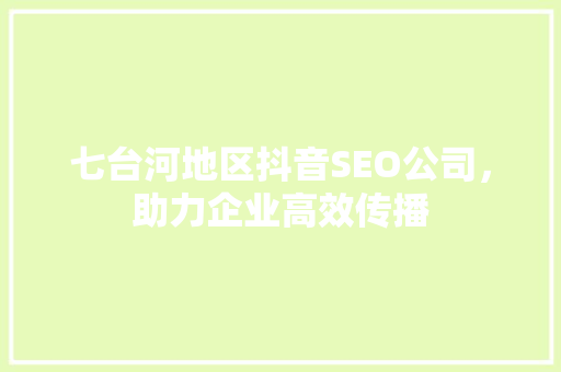 七台河地区抖音SEO公司，助力企业高效传播