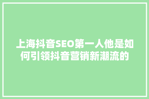 上海抖音SEO第一人他是如何引领抖音营销新潮流的