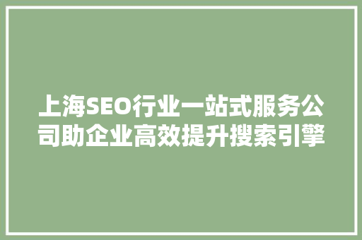 上海SEO行业一站式服务公司助企业高效提升搜索引擎排名