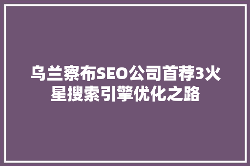 乌兰察布SEO公司首荐3火星搜索引擎优化之路