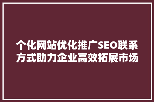 个化网站优化推广SEO联系方式助力企业高效拓展市场