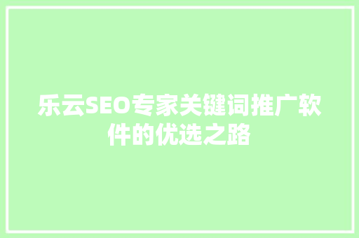 乐云SEO专家关键词推广软件的优选之路