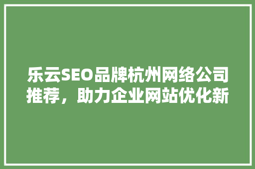 乐云SEO品牌杭州网络公司推荐，助力企业网站优化新篇章