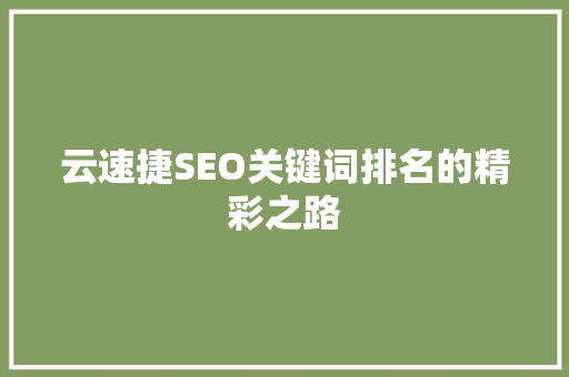 云速捷SEO关键词排名的精彩之路