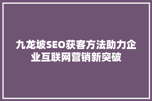 九龙坡SEO获客方法助力企业互联网营销新突破