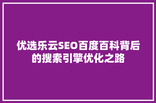 优选乐云SEO百度百科背后的搜索引擎优化之路