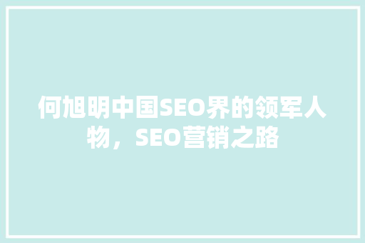 何旭明中国SEO界的领军人物，SEO营销之路