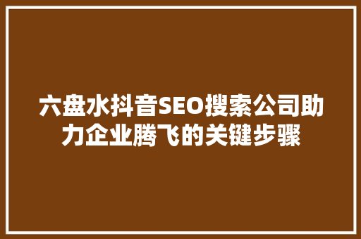 六盘水抖音SEO搜索公司助力企业腾飞的关键步骤