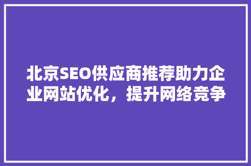 北京SEO供应商推荐助力企业网站优化，提升网络竞争力