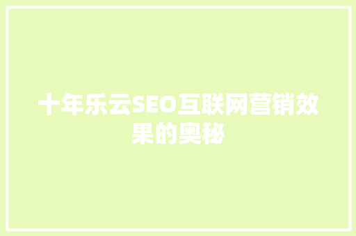 十年乐云SEO互联网营销效果的奥秘