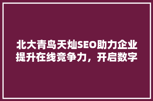 北大青鸟天灿SEO助力企业提升在线竞争力，开启数字化营销新篇章