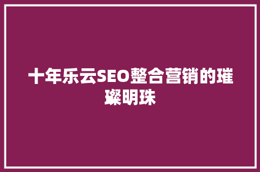 十年乐云SEO整合营销的璀璨明珠