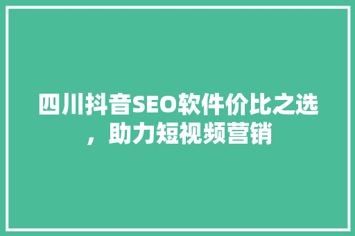 四川抖音SEO软件价比之选，助力短视频营销
