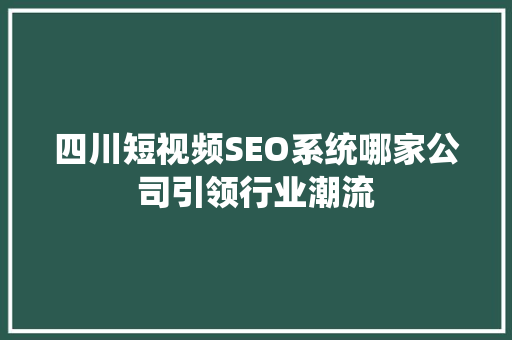 四川短视频SEO系统哪家公司引领行业潮流