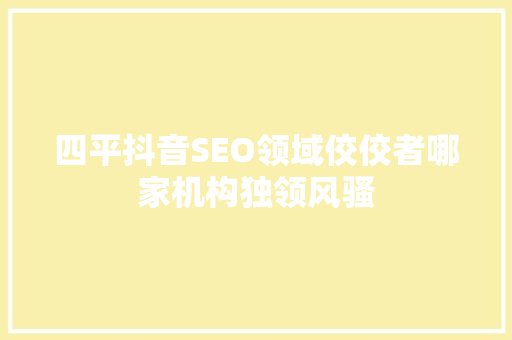 四平抖音SEO领域佼佼者哪家机构独领风骚