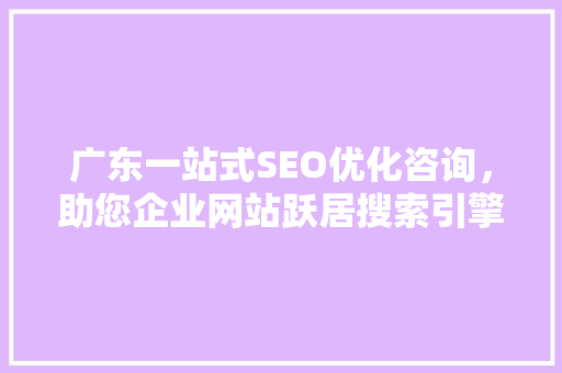 广东一站式SEO优化咨询，助您企业网站跃居搜索引擎前列