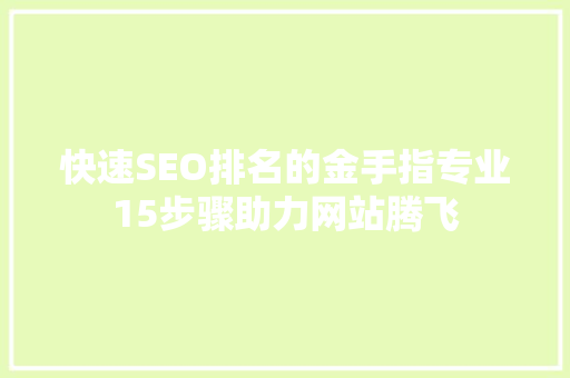 快速SEO排名的金手指专业15步骤助力网站腾飞