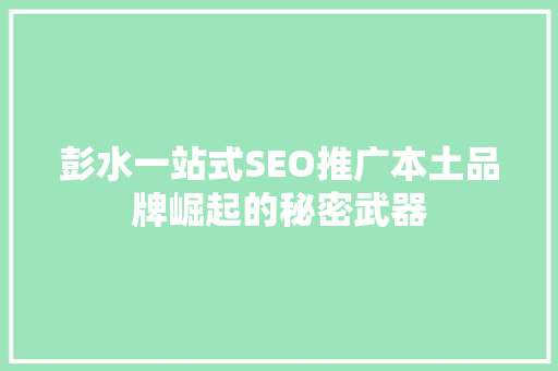 彭水一站式SEO推广本土品牌崛起的秘密武器