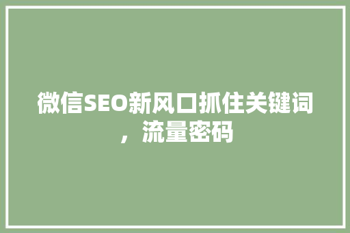 微信SEO新风口抓住关键词，流量密码
