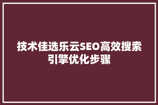 技术佳选乐云SEO高效搜索引擎优化步骤