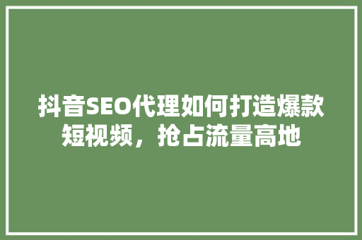 抖音SEO代理如何打造爆款短视频，抢占流量高地
