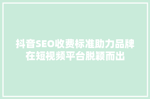 抖音SEO收费标准助力品牌在短视频平台脱颖而出