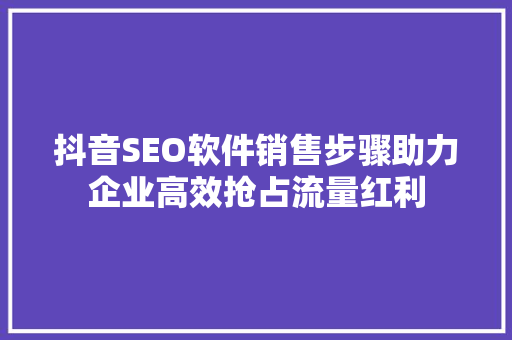 抖音SEO软件销售步骤助力企业高效抢占流量红利