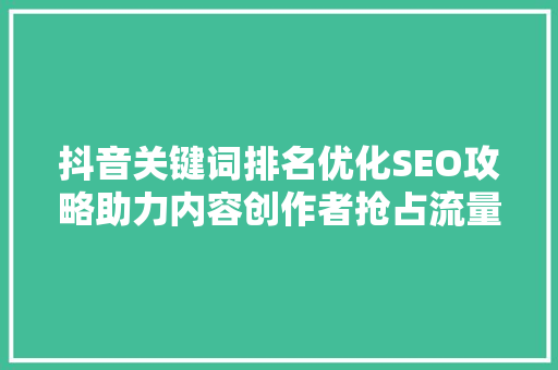 抖音关键词排名优化SEO攻略助力内容创作者抢占流量高地