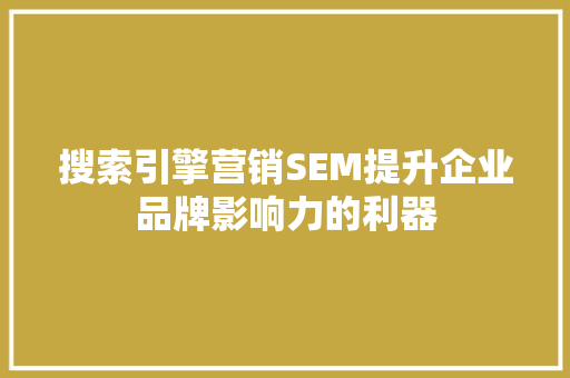 搜索引擎营销SEM提升企业品牌影响力的利器