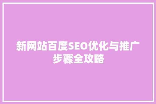 新网站百度SEO优化与推广步骤全攻略