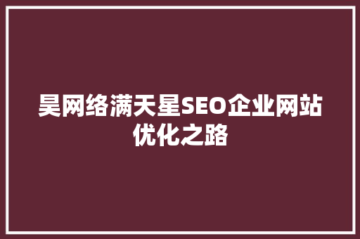昊网络满天星SEO企业网站优化之路