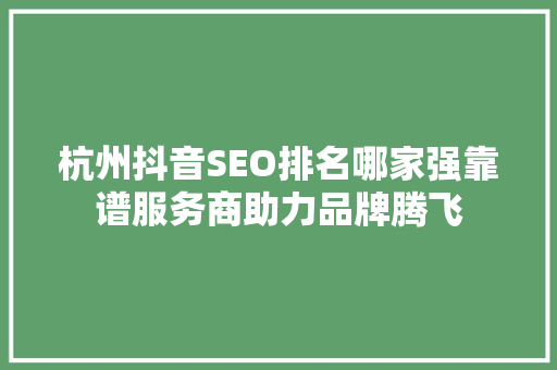 杭州抖音SEO排名哪家强靠谱服务商助力品牌腾飞