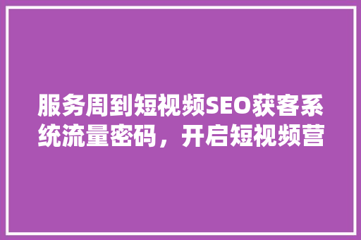 服务周到短视频SEO获客系统流量密码，开启短视频营销新纪元