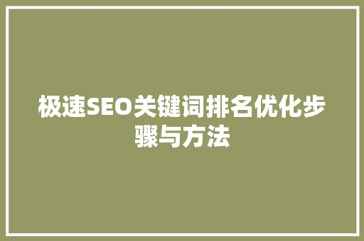 极速SEO关键词排名优化步骤与方法