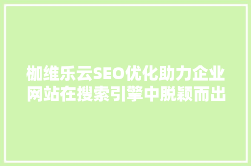 枷维乐云SEO优化助力企业网站在搜索引擎中脱颖而出