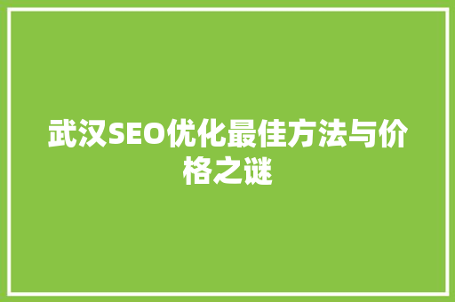 武汉SEO优化最佳方法与价格之谜
