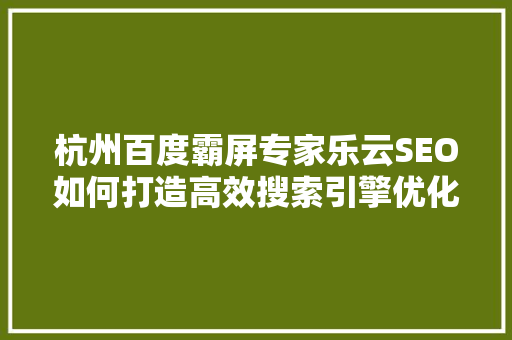 杭州百度霸屏专家乐云SEO如何打造高效搜索引擎优化步骤