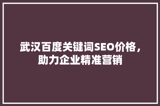 武汉百度关键词SEO价格，助力企业精准营销
