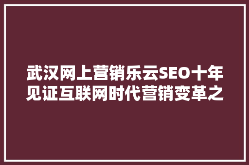 武汉网上营销乐云SEO十年见证互联网时代营销变革之路