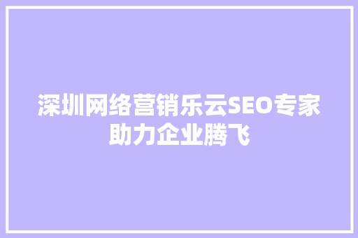 深圳网络营销乐云SEO专家助力企业腾飞