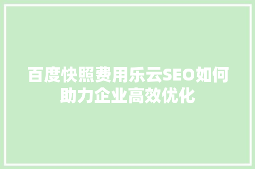 百度快照费用乐云SEO如何助力企业高效优化